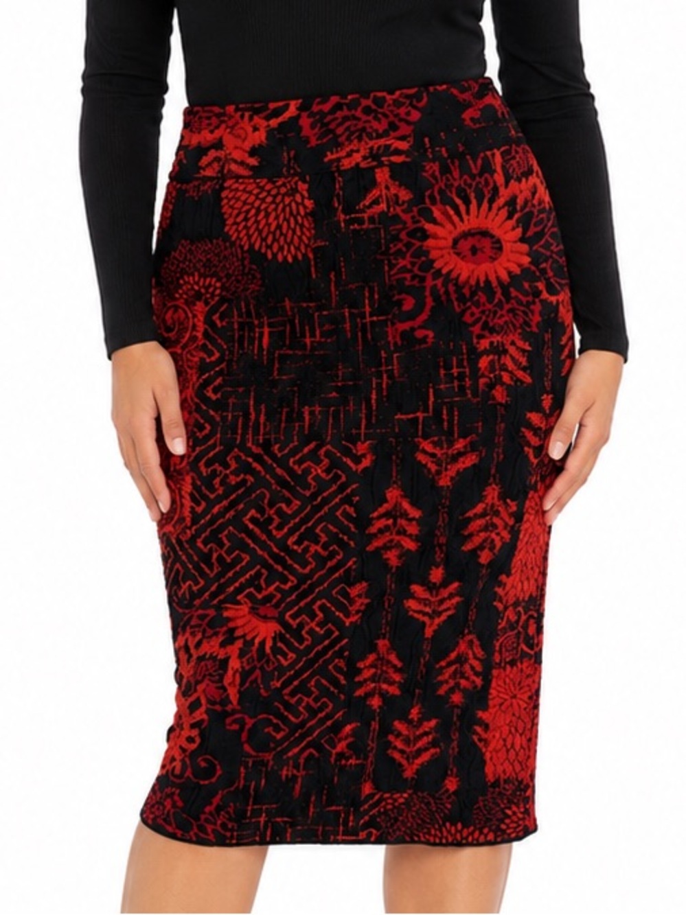 Peruvian Connection “Borobudur” Knit Pencil Skirt Pima Cotton Knee length Small